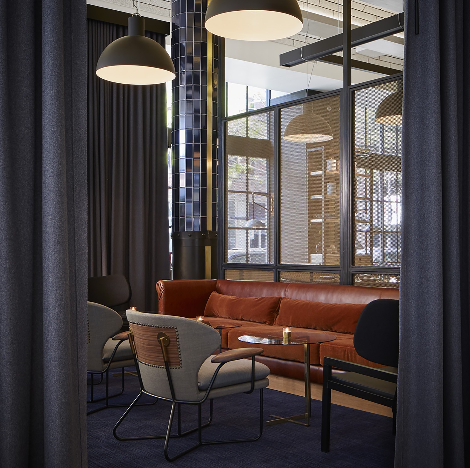 lounge proxi restaurant with juniper's custom lighting