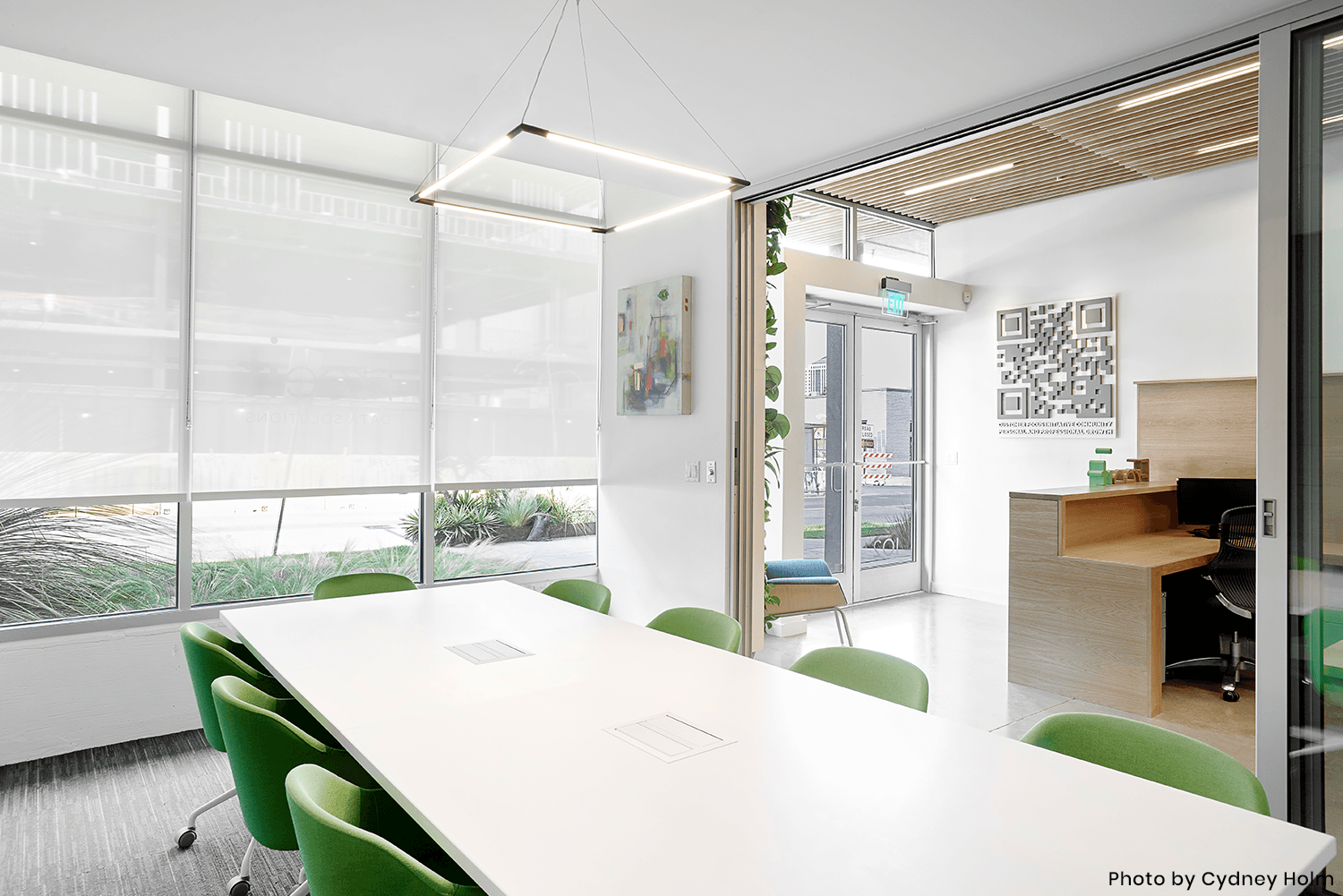 THIN Primaries Square Geometrical Light Fixture at FreeIt Data Solutions Conference Room